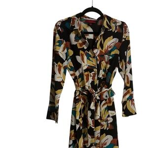 Jennifer Lopez Floral Print Long Sleeve Midi‎ Dress Shirt Dress
